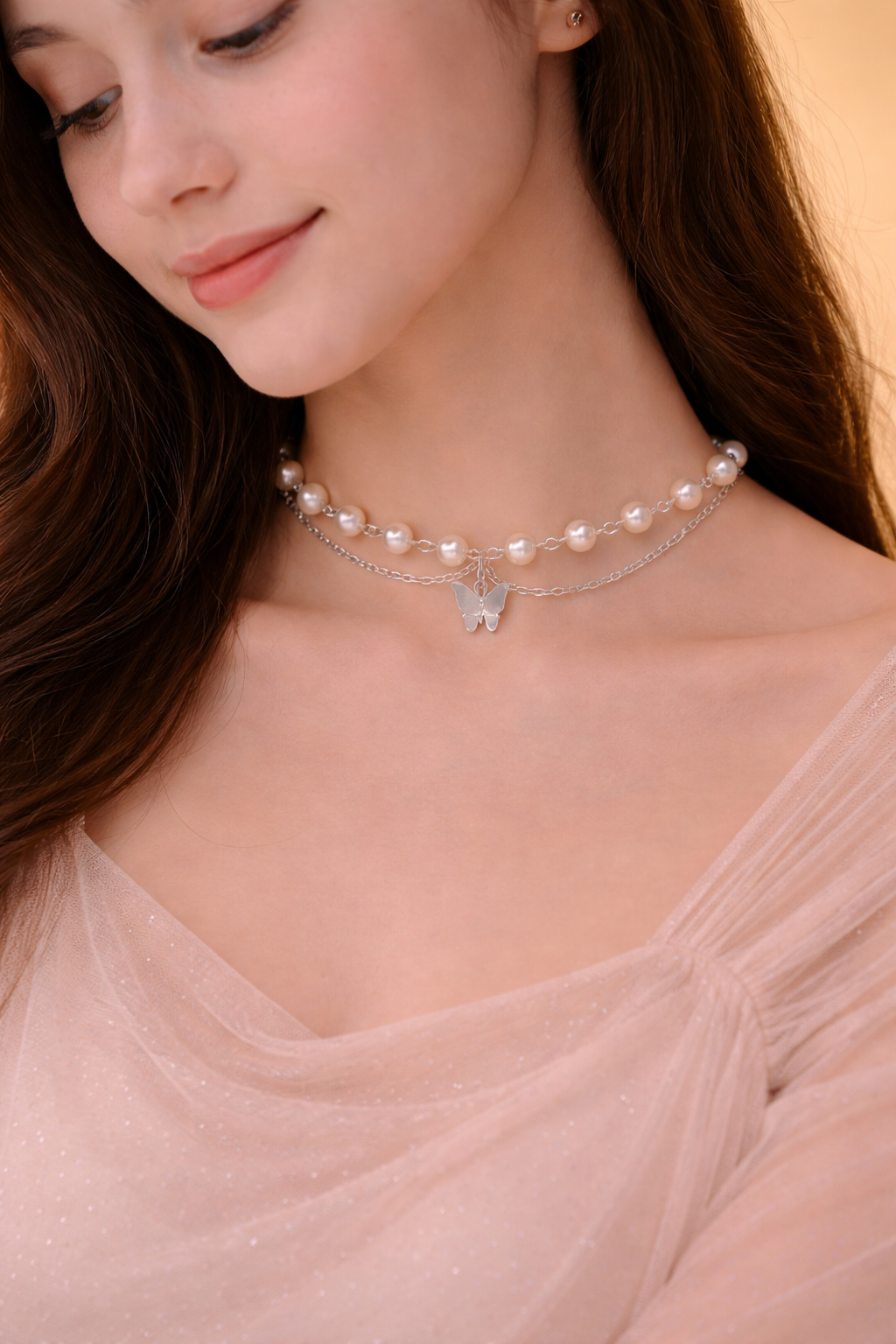 Butterfly Pearl Layered Choker