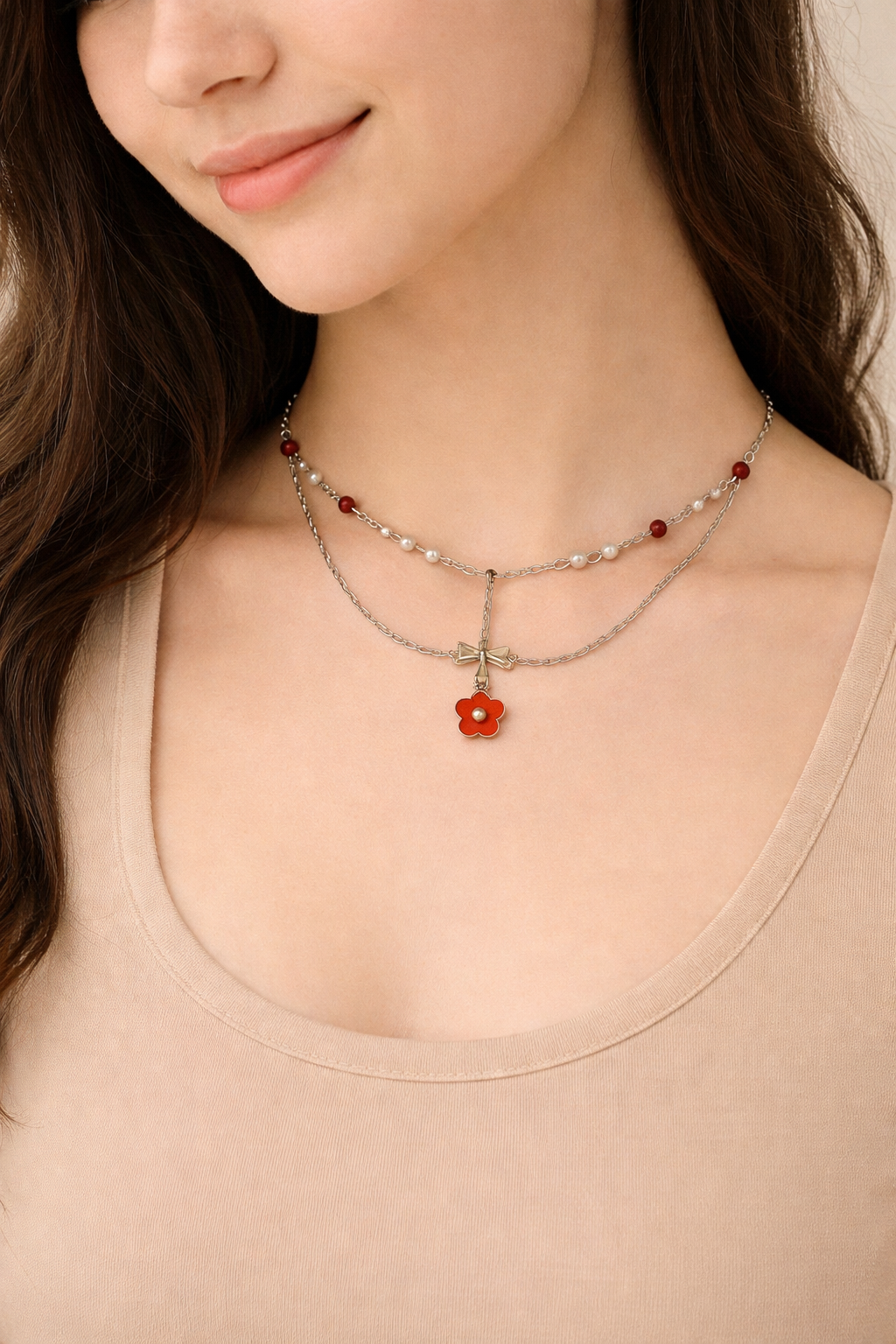 Floral Charm Beaded Necklace