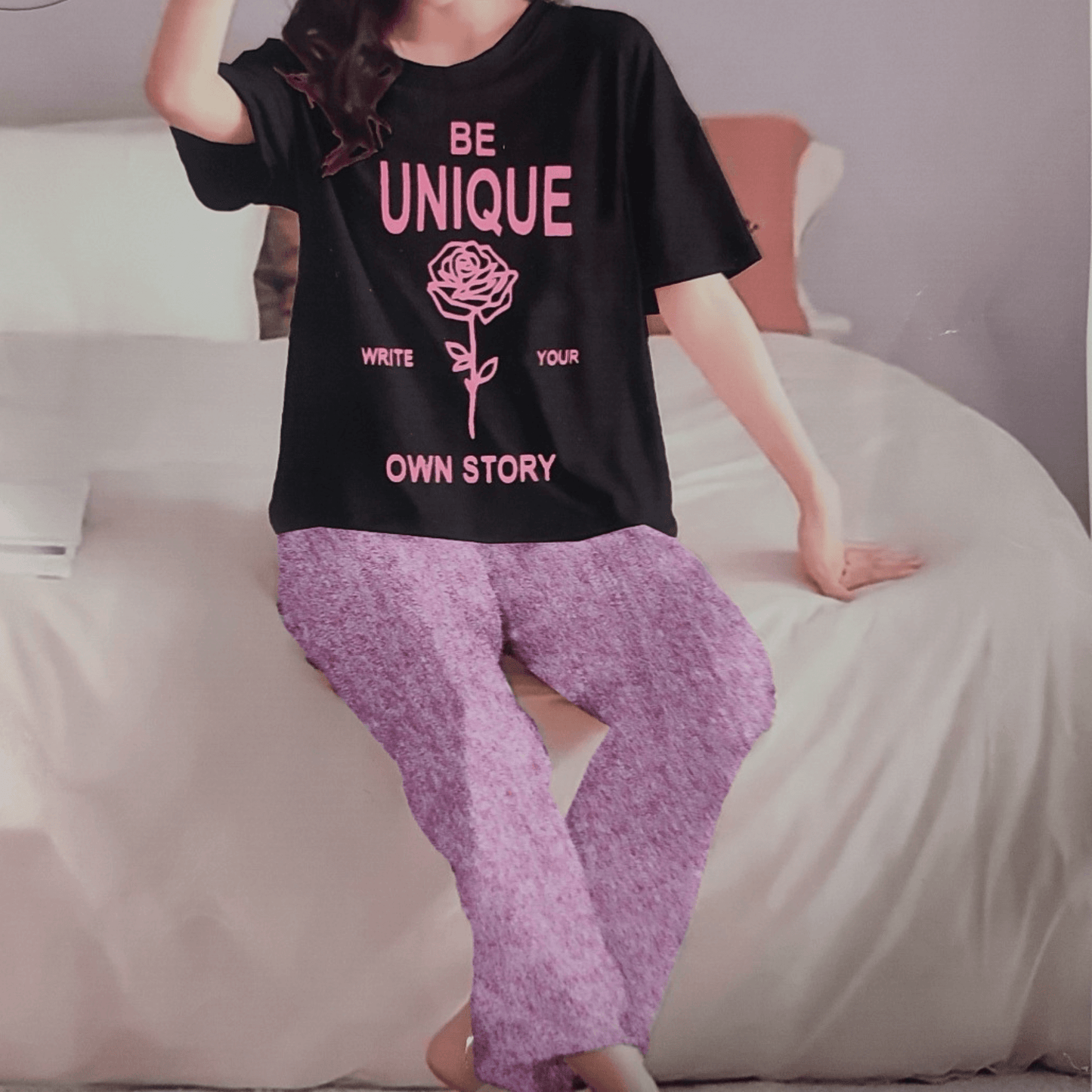 Be Unique Pajama Suit | Color: Pink | Size: M |