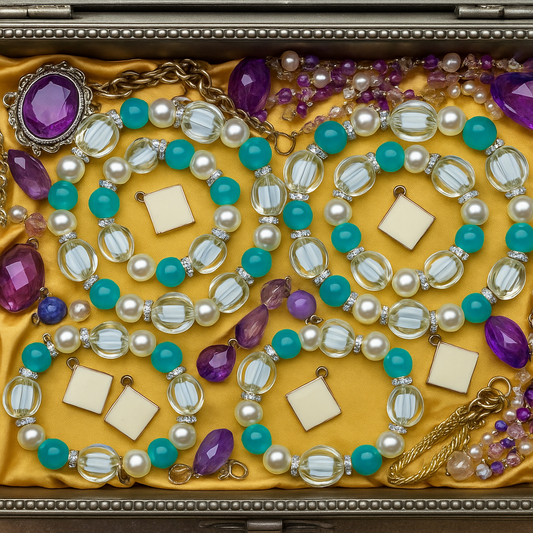 Ocean Blue & Pearl Geometric Charm Bracelet