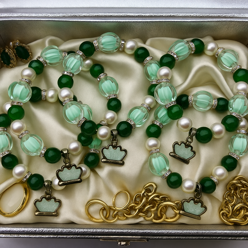 Emerald Green Crown Charm Bracelet