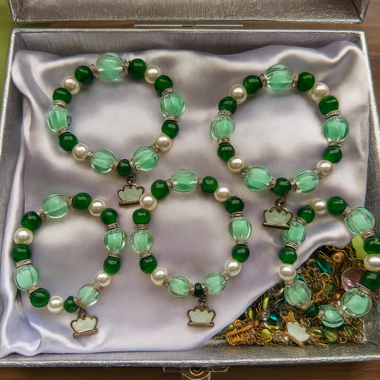 Emerald Green Crown Charm Bracelet