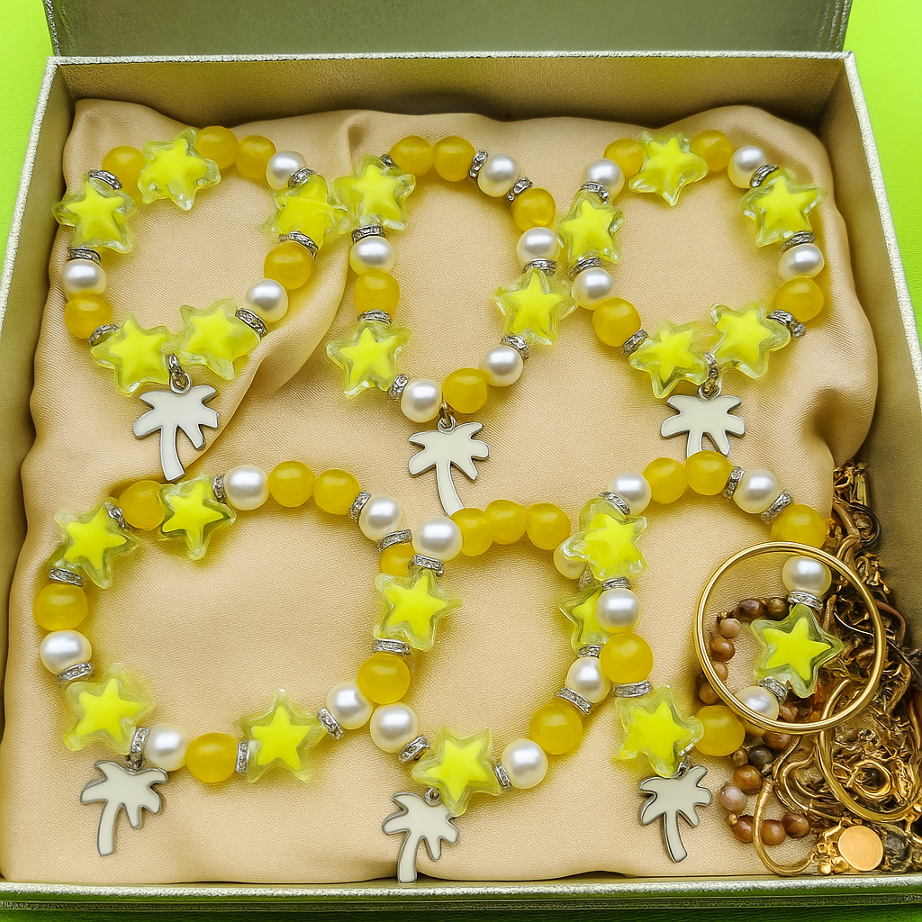 Starry Yellow Palm Tree Charm Bracelet