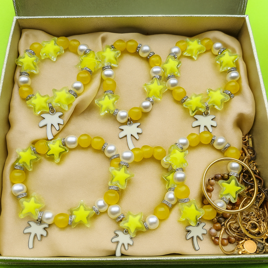 Starry Yellow Palm Tree Charm Bracelet