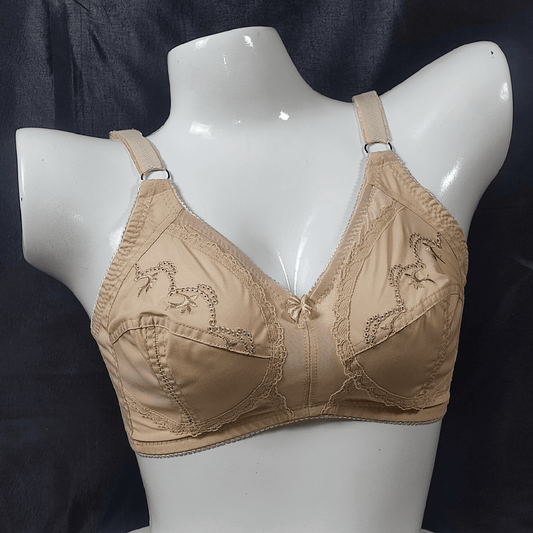 Cotton Bliss Embroidered Bra | Color: Beige | Size: 32 | Fabric: Cotton