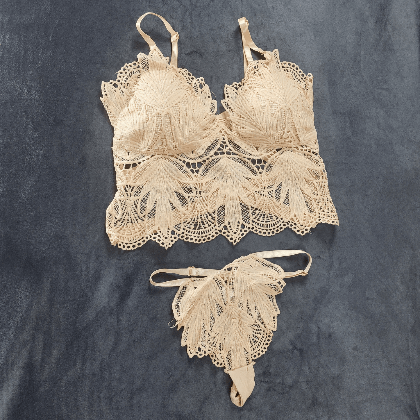 Ethereal Bloom Lingerie Set | Color: Beige | Size: S/M | Bra style: Bralette