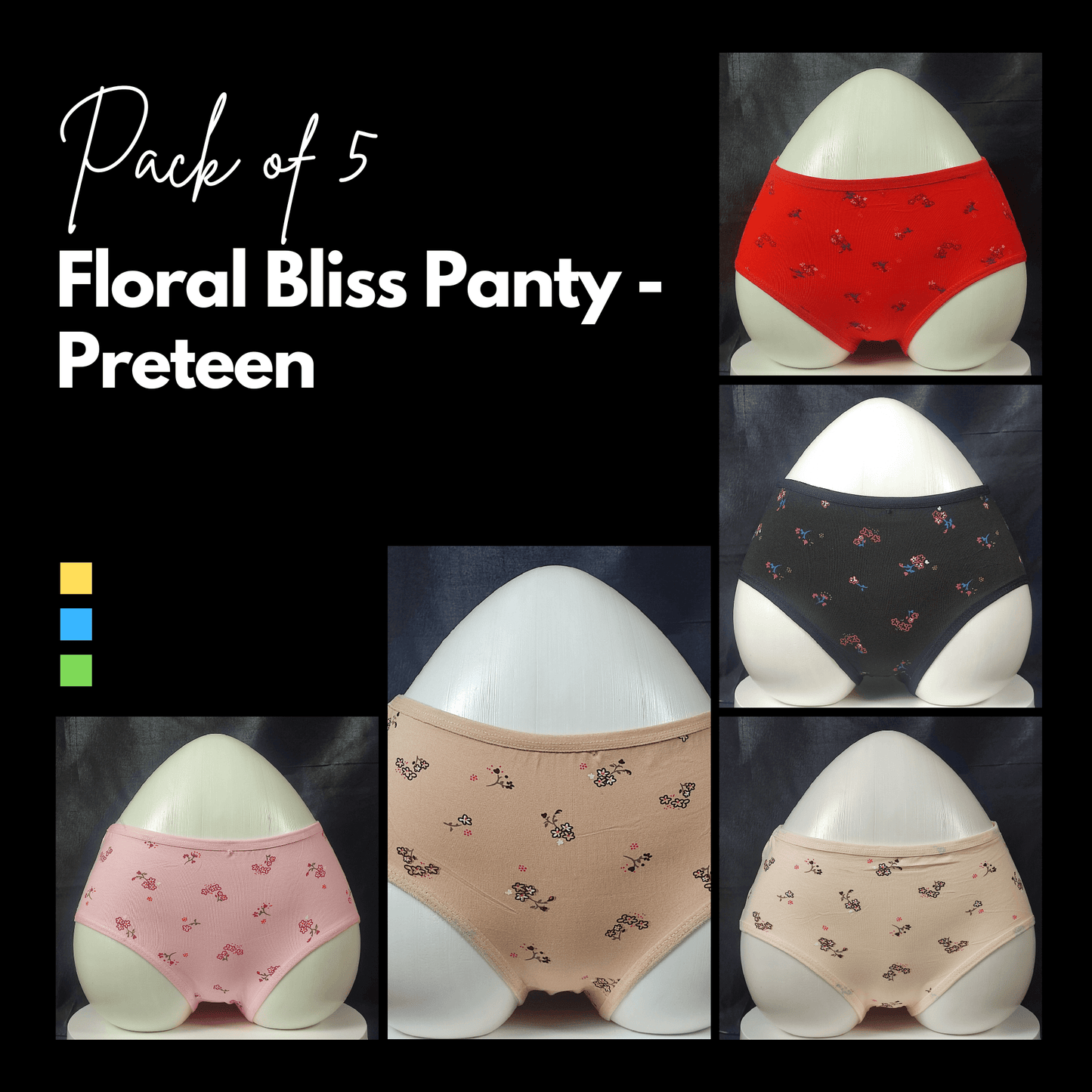 Pack of 5 Floral Bliss Panties - Preteen (Random Colors)