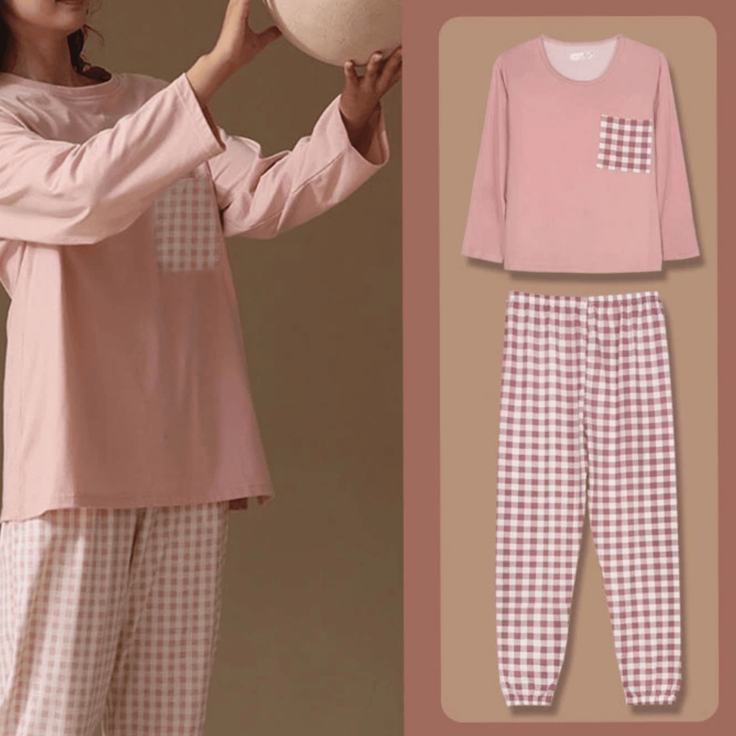 Cozy Check Pajama Set (Delicate Pink) - Nihties - ComfyBliss