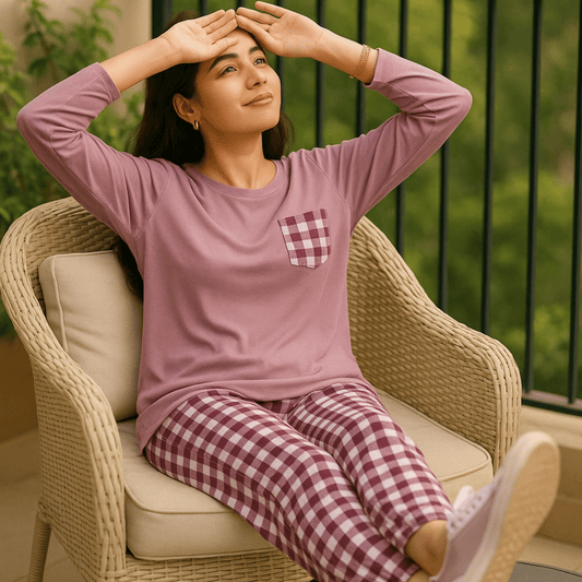 Cozy Check Pajama Set (Delicate Pink) - Pajama Sets - ComfyBliss