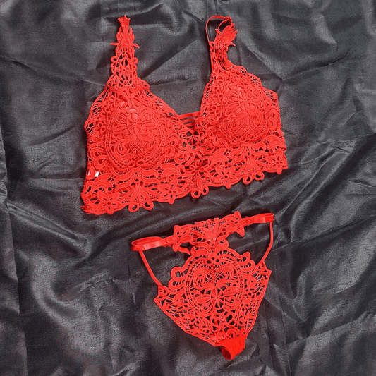Lace Symphony Bralette Set (Crimson Fury) - Bra - ComfyBliss