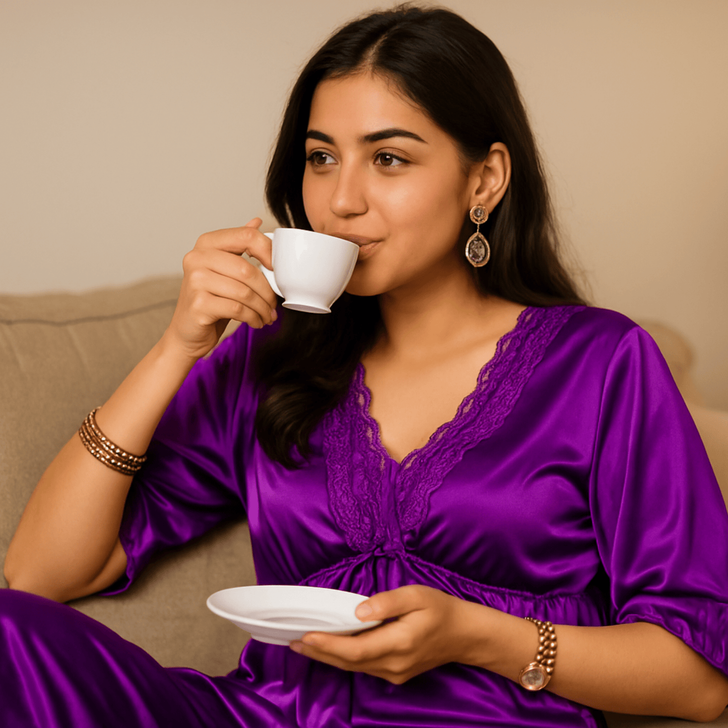 Lavender Lace Pajama Set - Nightgowns - ComfyBliss