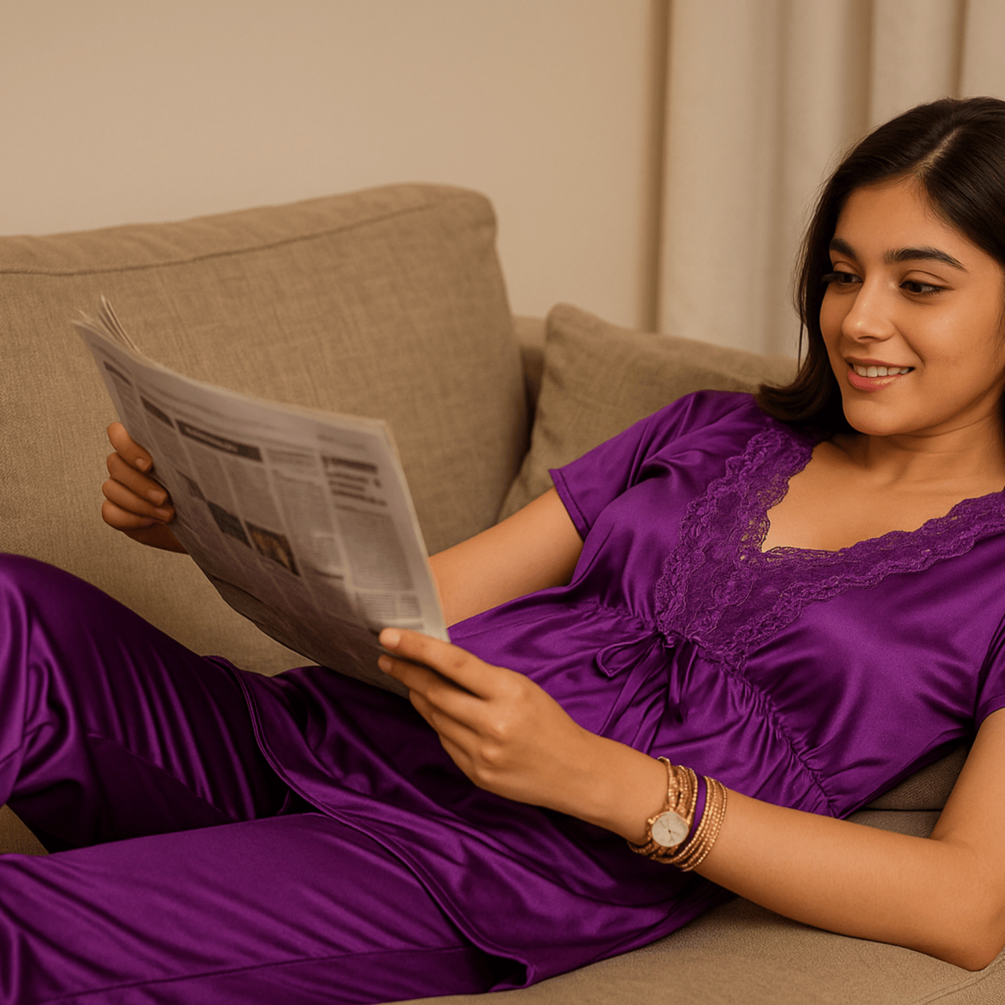Lavender Lace Pajama Set - Nightgowns - ComfyBliss