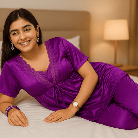 Lavender Lace Pajama Set - Nightgowns - ComfyBliss