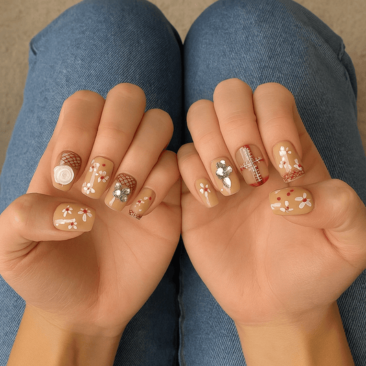 Rustic Blossom – Press - On Nail Set - Accessories - ComfyBliss