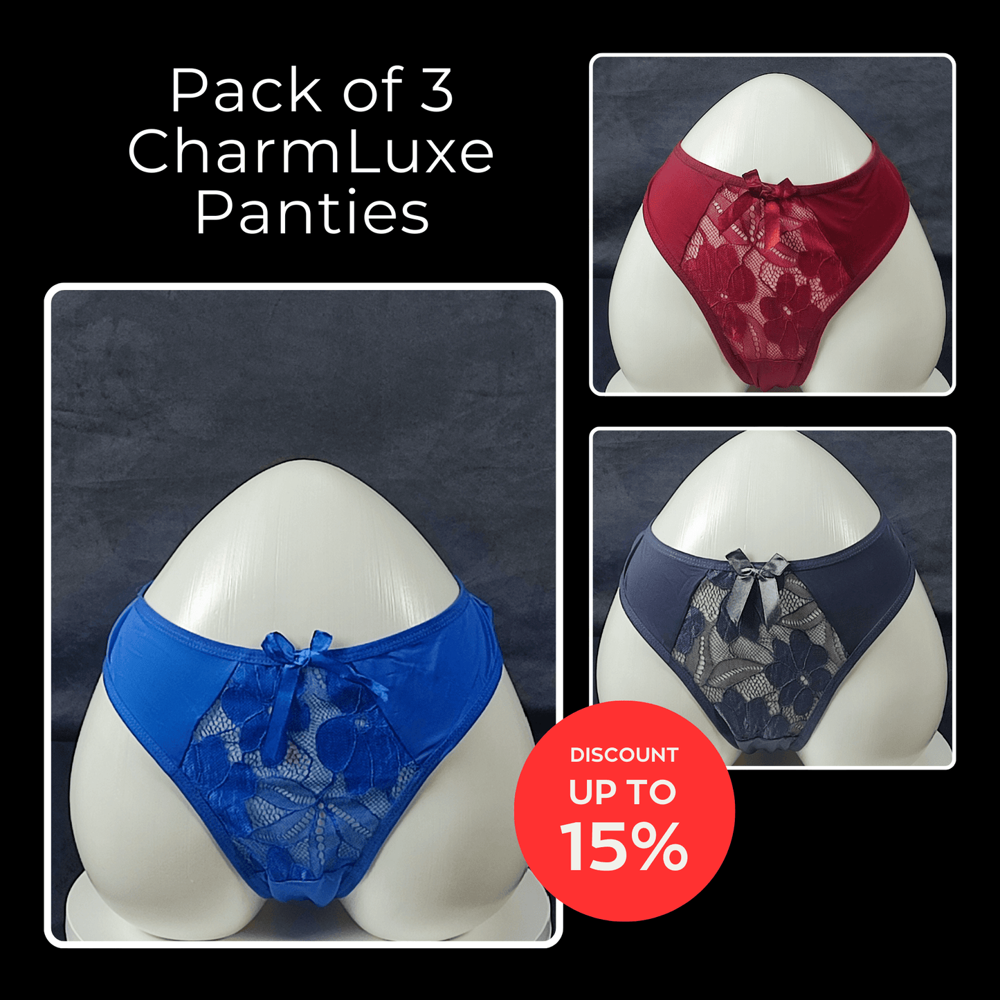 Pack of 3 CharmLuxe Panties L/XL (Random Colors) | | |