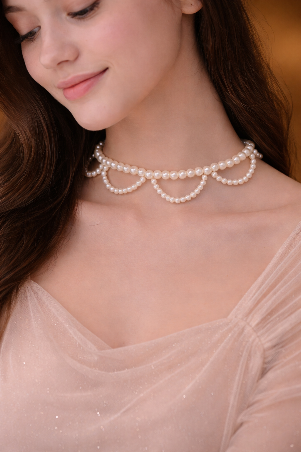 Scalloped Pearl Princess Choker