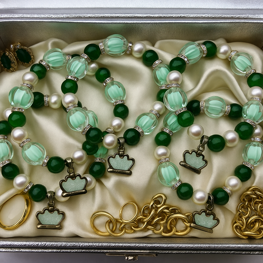 Emerald Green Crown Charm Bracelet
