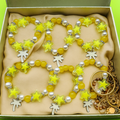 Starry Yellow Palm Tree Charm Bracelet
