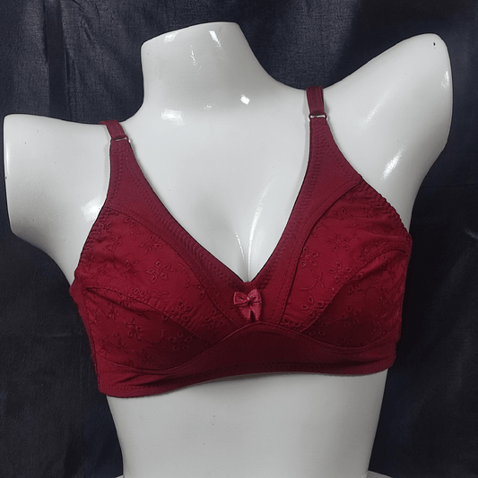 Embroidered Comfort Bra | Color: Red | Size: 36 | Fabric: Cotton