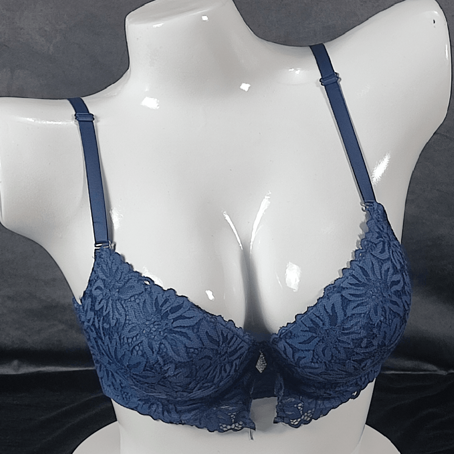 Floral Elegance Padded Bra | Color: Navy | Size: 36 | Bra style: Push-up