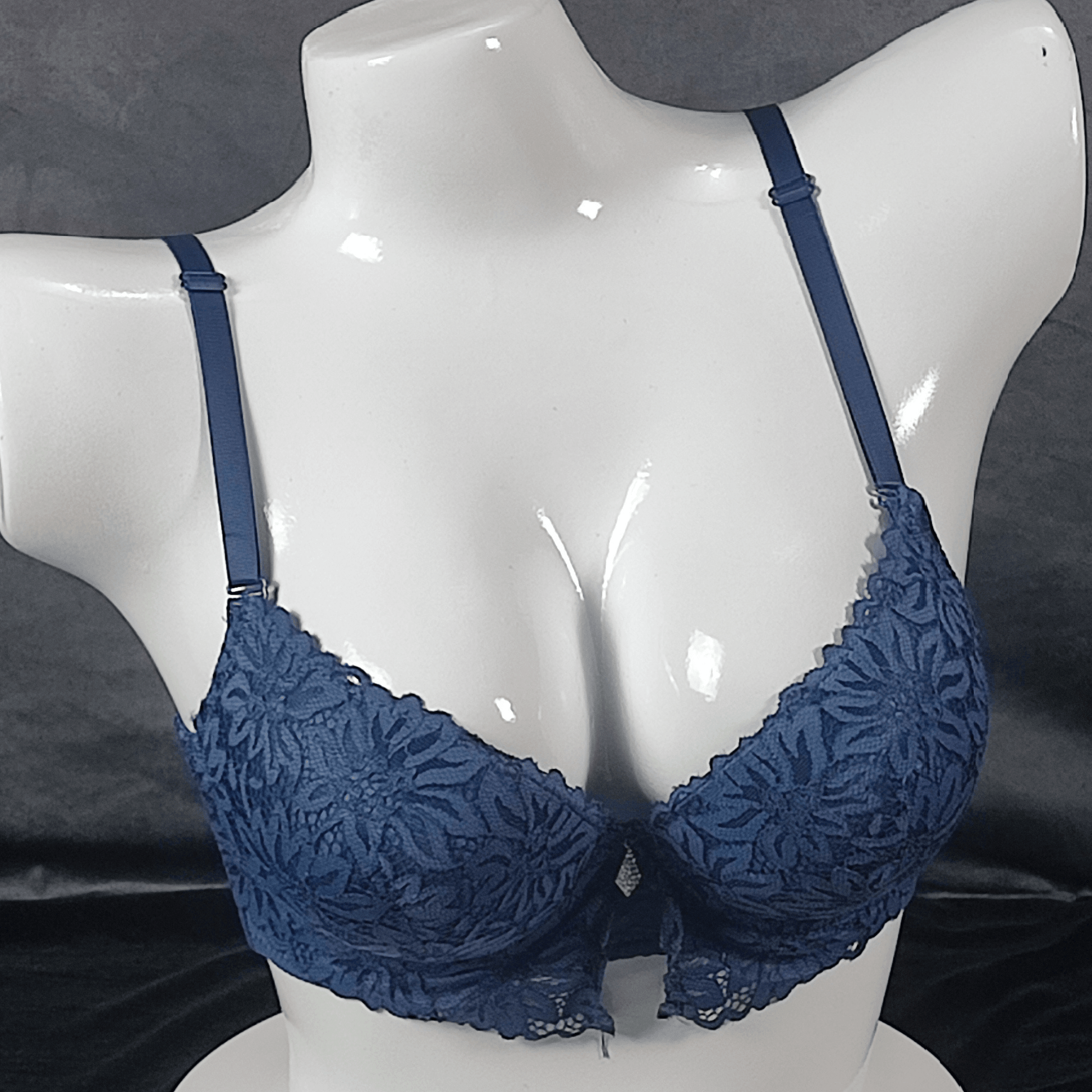 Floral Elegance Padded Bra | Color: Navy | Size: 36 | Bra style: Push-up