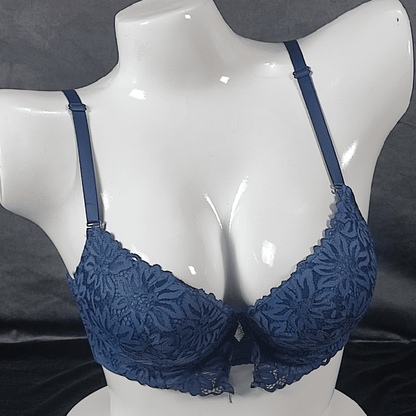 Floral Elegance Padded Bra | Color: Navy | Size: 36 | Bra style: Push-up