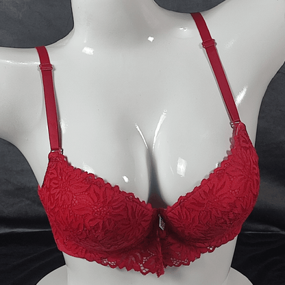 Floral Elegance Padded Bra | Color: Red | Size: 36 | Bra style: Push-up