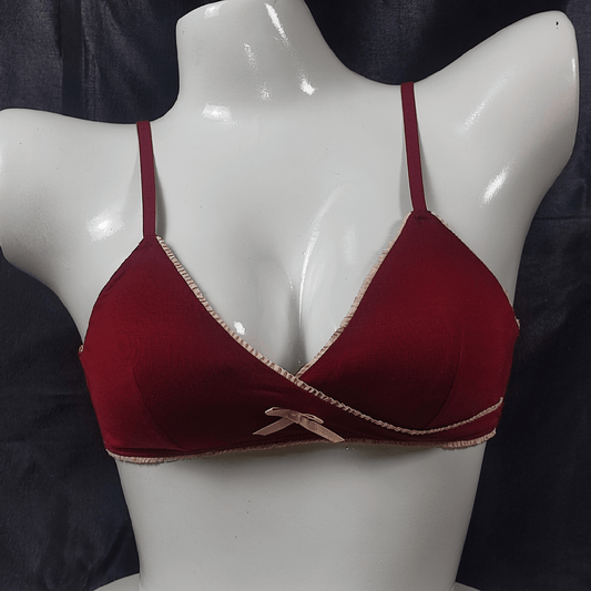 Lace-Trim Soft Bra | Color: Red | Size: S | Fabric: Cotton