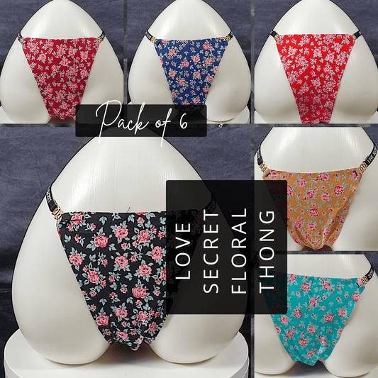 Pack of 6 - Love Secret Floral Thongs (Random Colors)