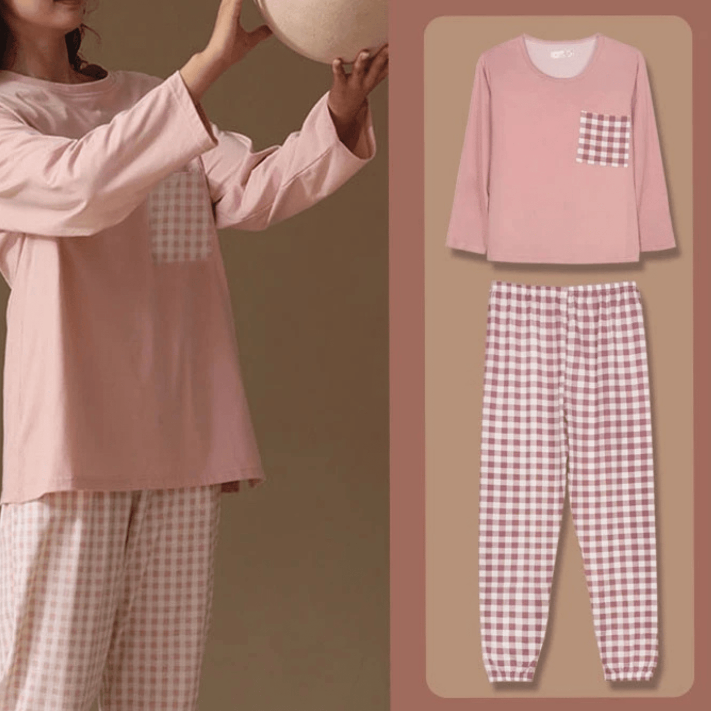 Cozy Check Pajama Set (Delicate Pink) - Nihties - ComfyBliss