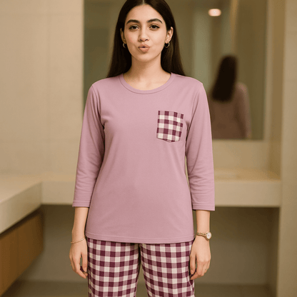 Cozy Check Pajama Set (Delicate Pink) - Pajama Sets - ComfyBliss