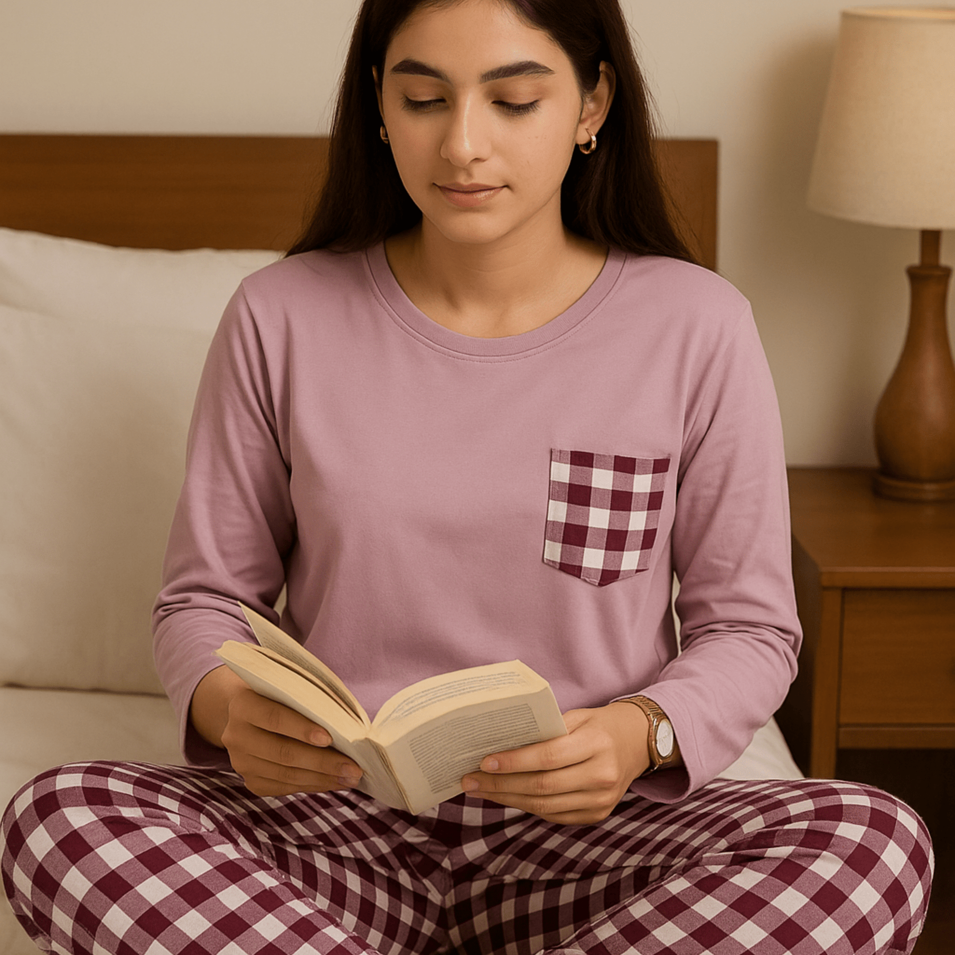 Cozy Check Pajama Set (Delicate Pink) - Pajama Sets - ComfyBliss