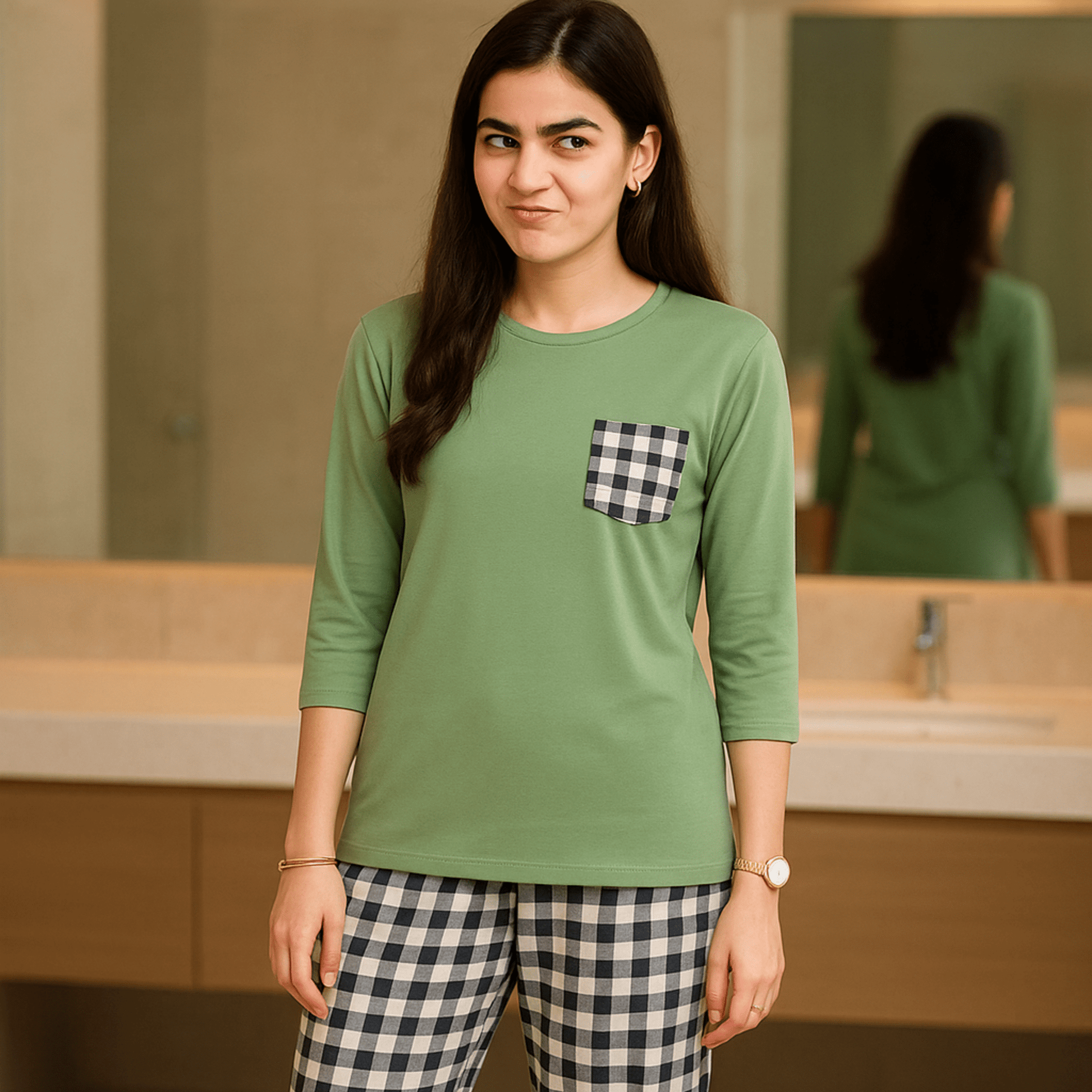 Cozy Check Pajama Set (Mint Green) - Nihties - ComfyBliss