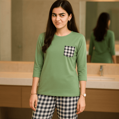Cozy Check Pajama Set (Mint Green) - Nihties - ComfyBliss