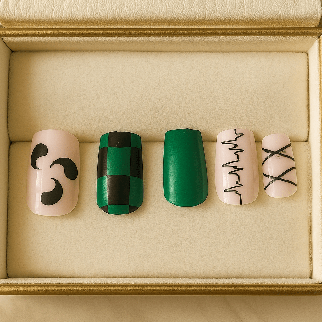 Emerald Geomix – Press - On Nail Set - Accessories - ComfyBliss