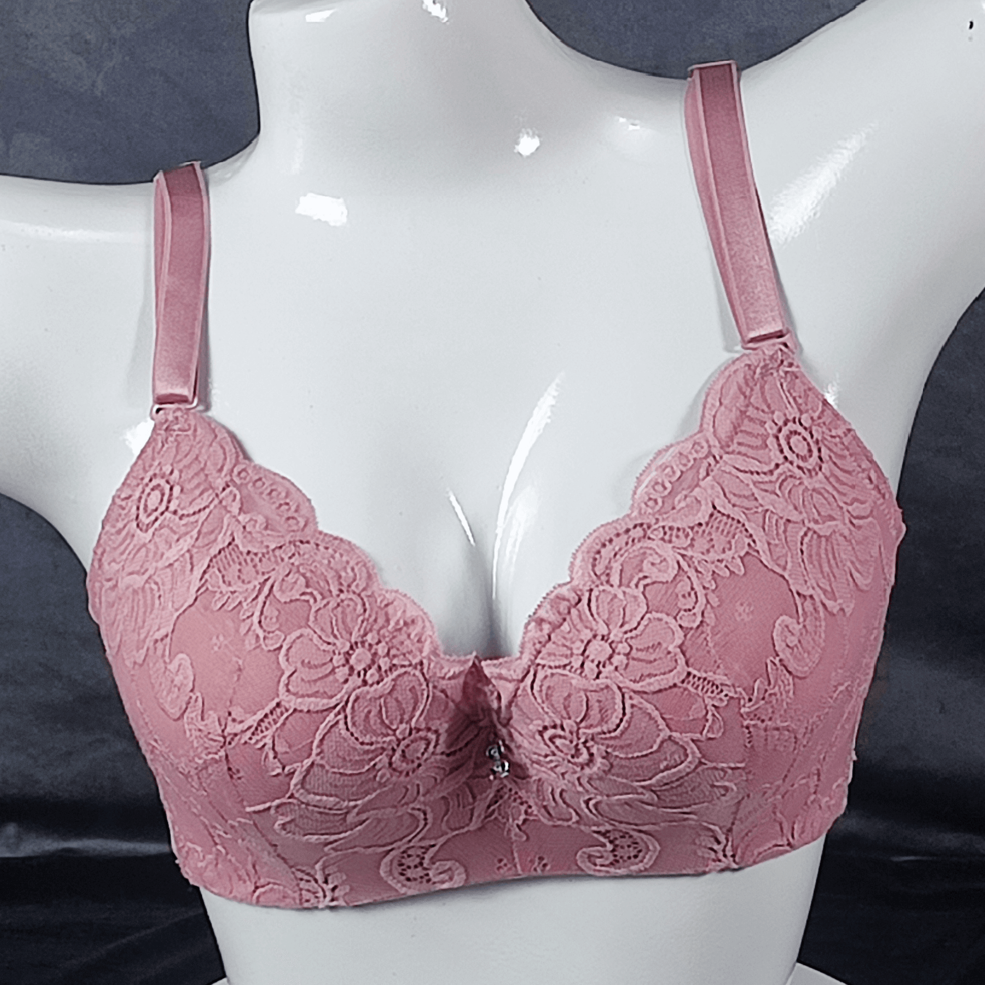 Lace Elegance Padded Bra (Flaming Rose) - Bra - ComfyBliss