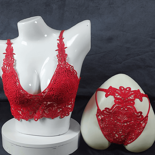Lace Symphony Bralette Set (Crimson Fury) - Bra - ComfyBliss