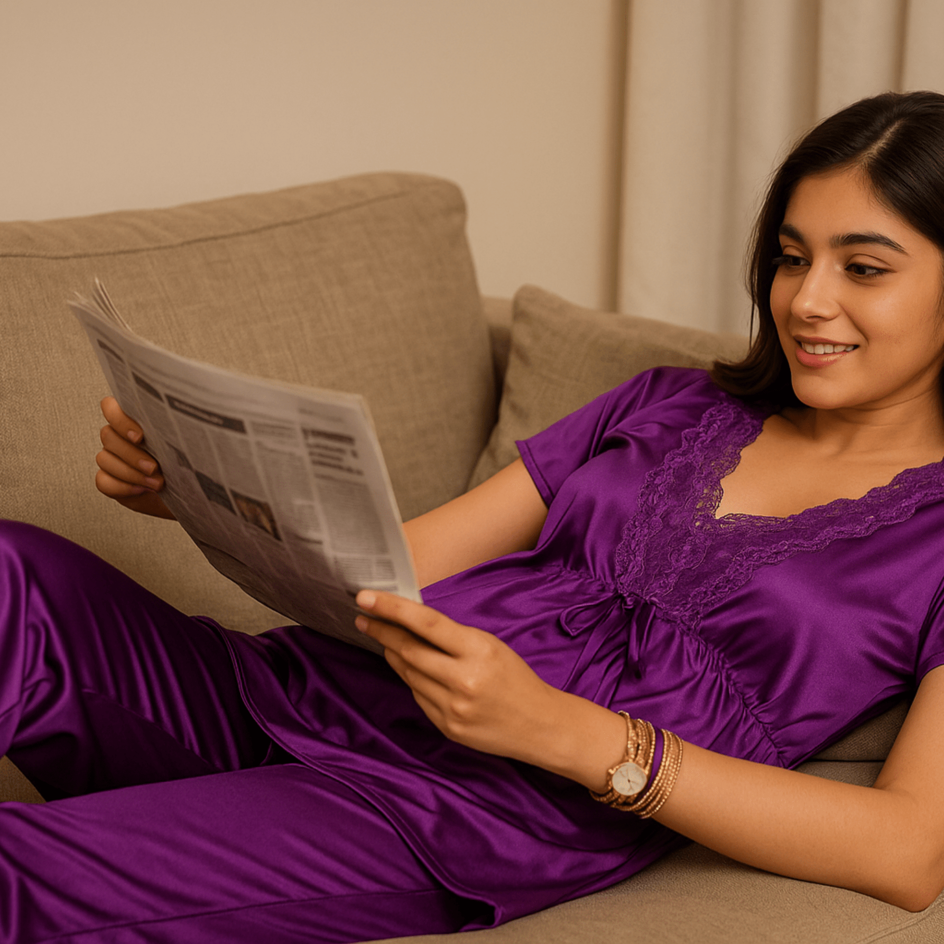 Lavender Lace Pajama Set - Nightgowns - ComfyBliss