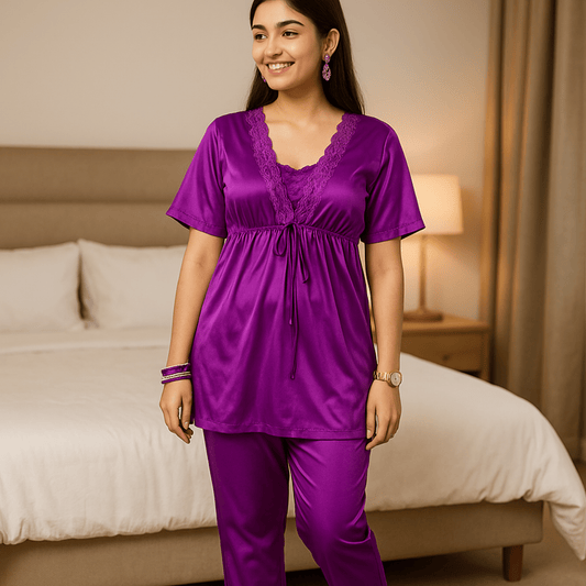 Lavender Lace Pajama Set - Nightgowns - ComfyBliss