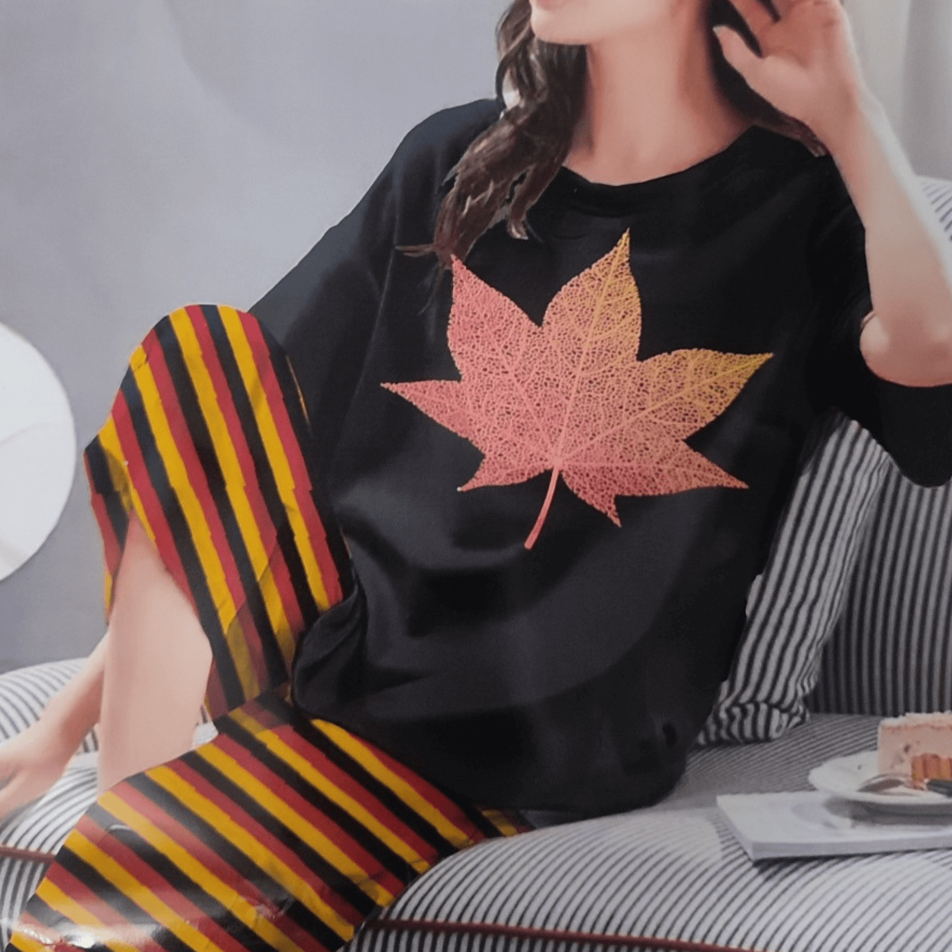 Orange Leaf Night Dress - Nighties - ComfyBliss