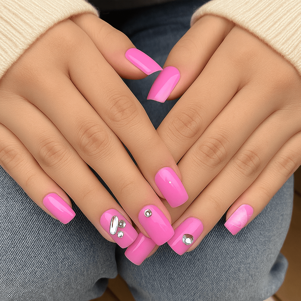Pink Glitz Hearts – Press - On Nail Set - Accessories - ComfyBliss