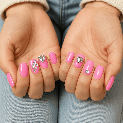 Pink Glitz Hearts – Press - On Nail Set - Accessories - ComfyBliss