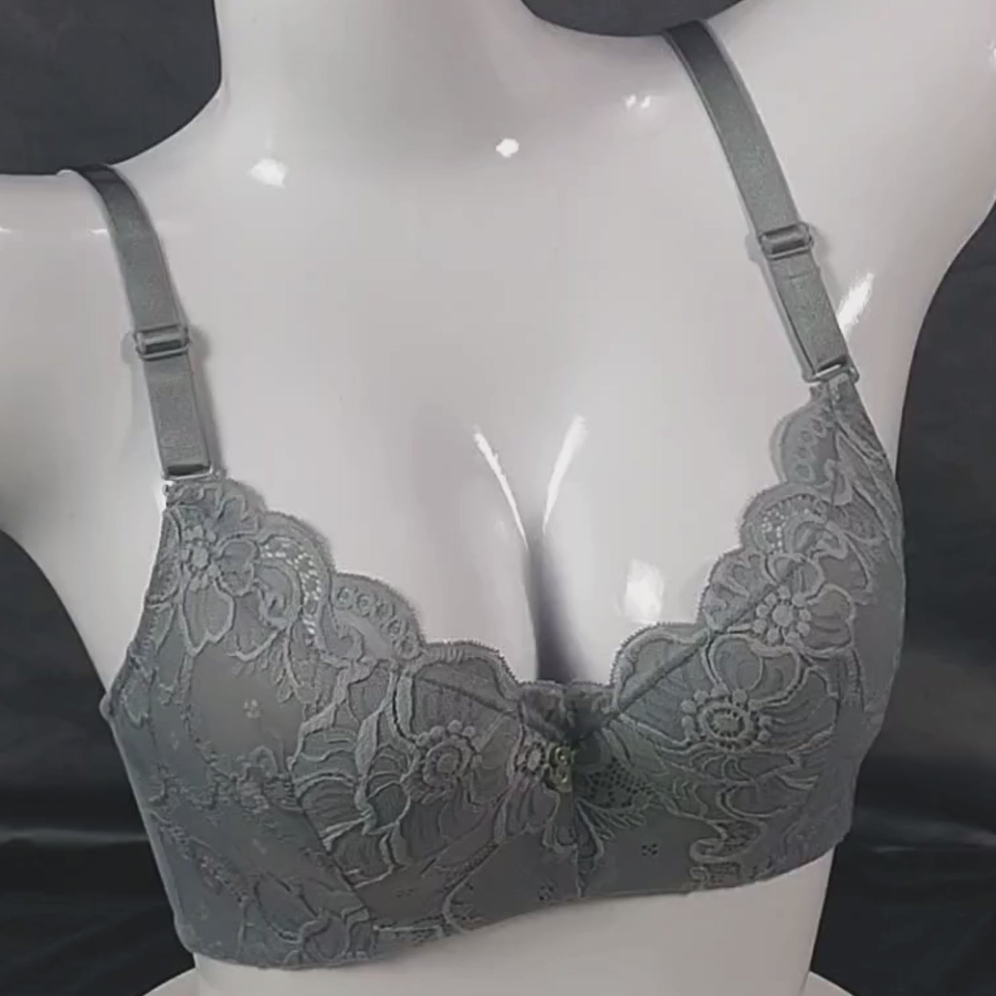 Lace Elegance Padded Bra (Smoky Sin) | Color: Charcoal Grey | Size: 30
