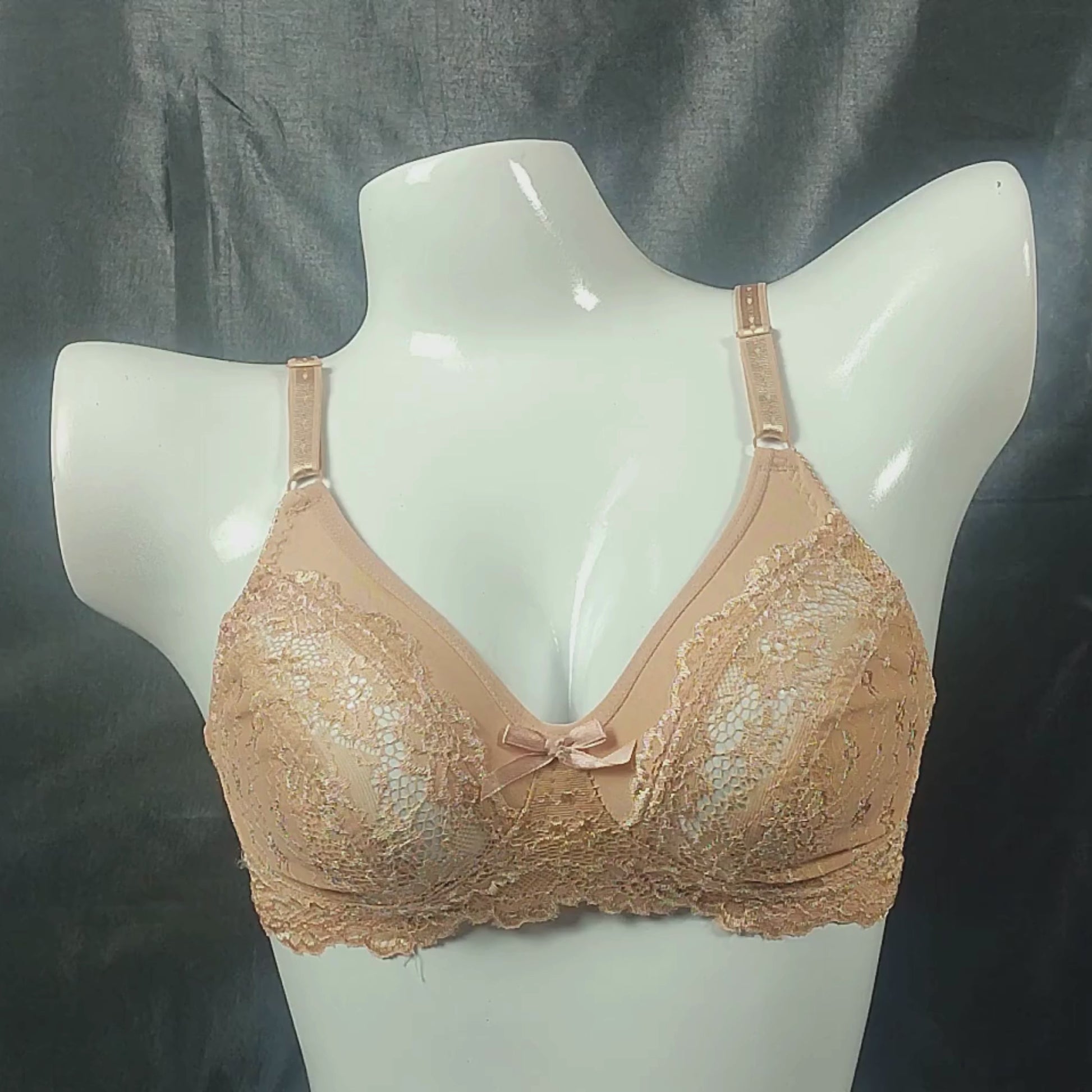 Soft Net Lace Bra | Color: Beige | Size: 32 |
