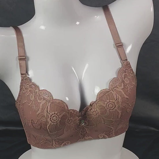 Lace Elegance Padded Bra (Mocha Desire) | Color: Brown | Size: 30