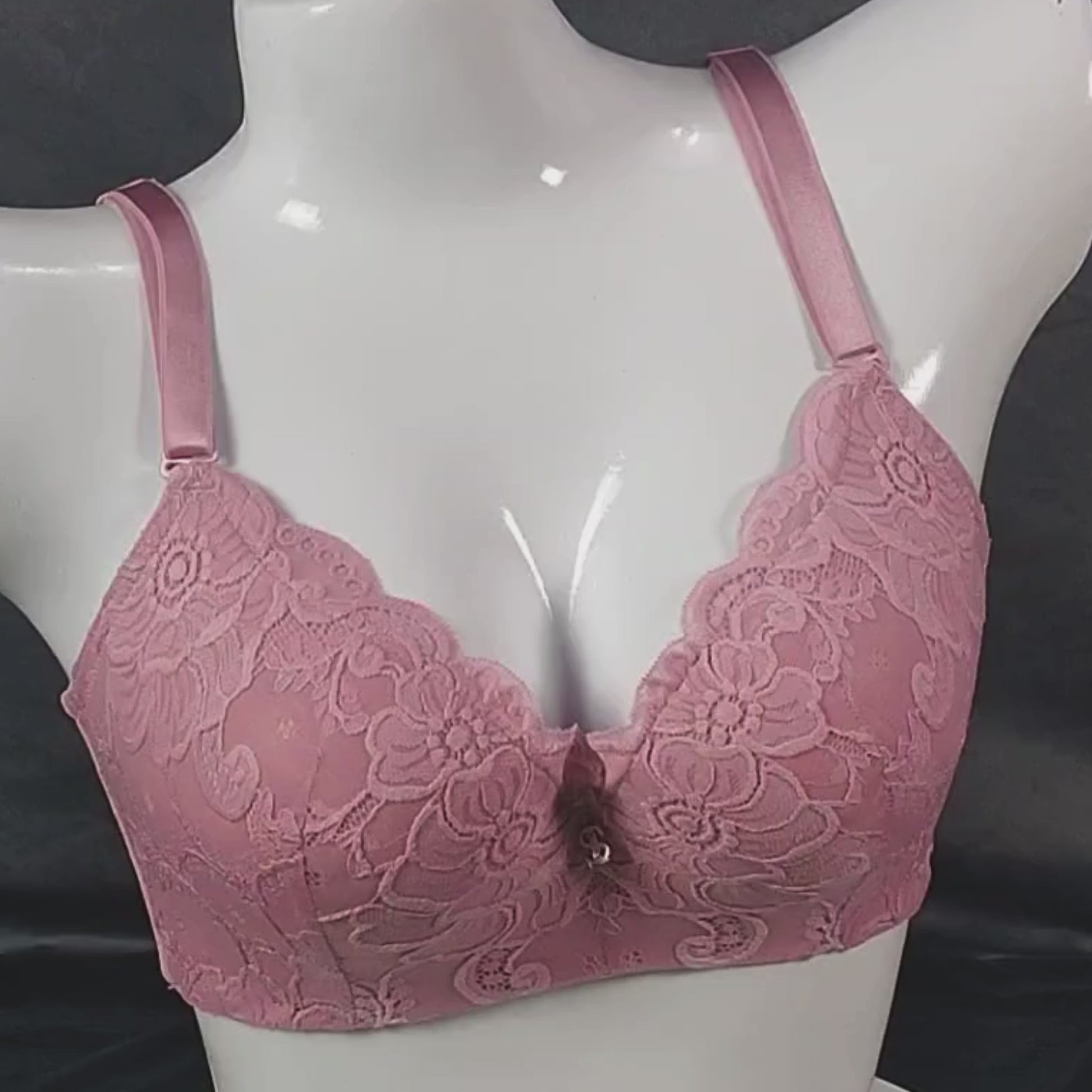 Lace Elegance Padded Bra (Flaming Rose) | Color: Pink | Size: 30