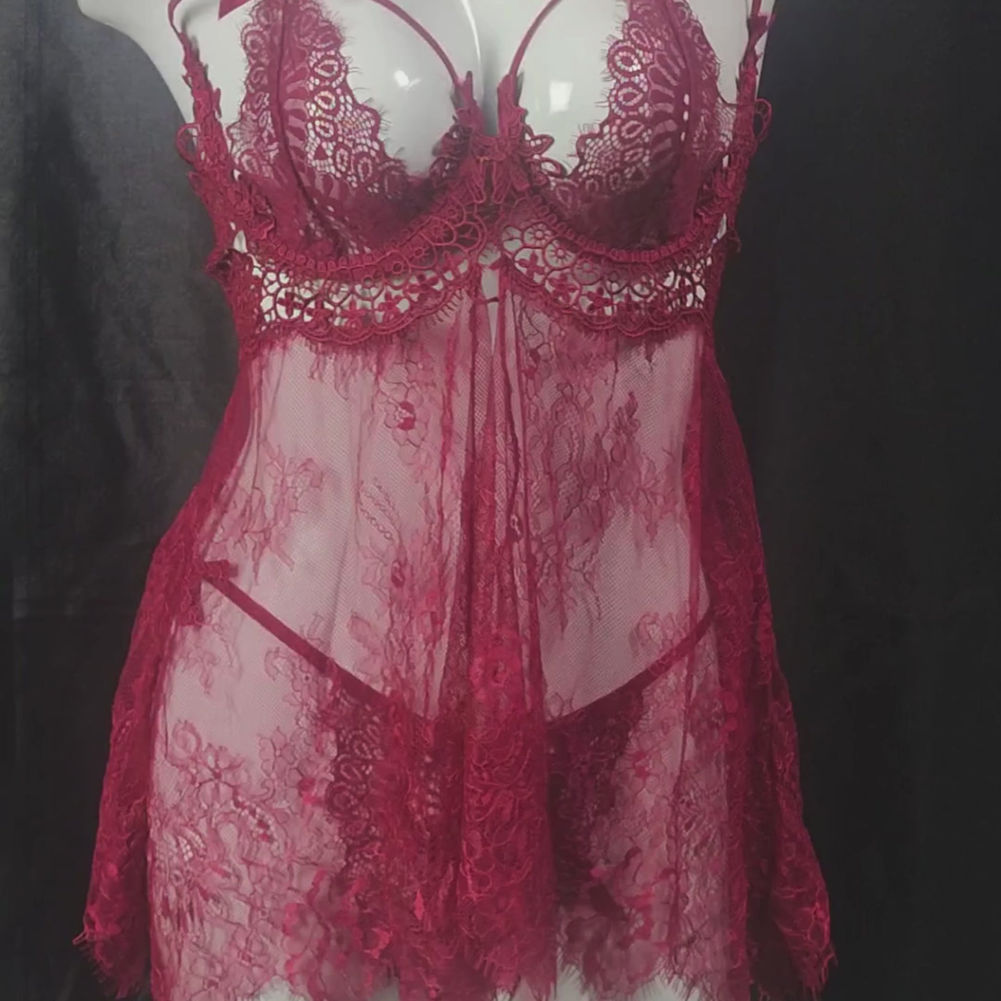 Scarlet Temptation Lingerie Set | Color: Maroon | Size: Free |