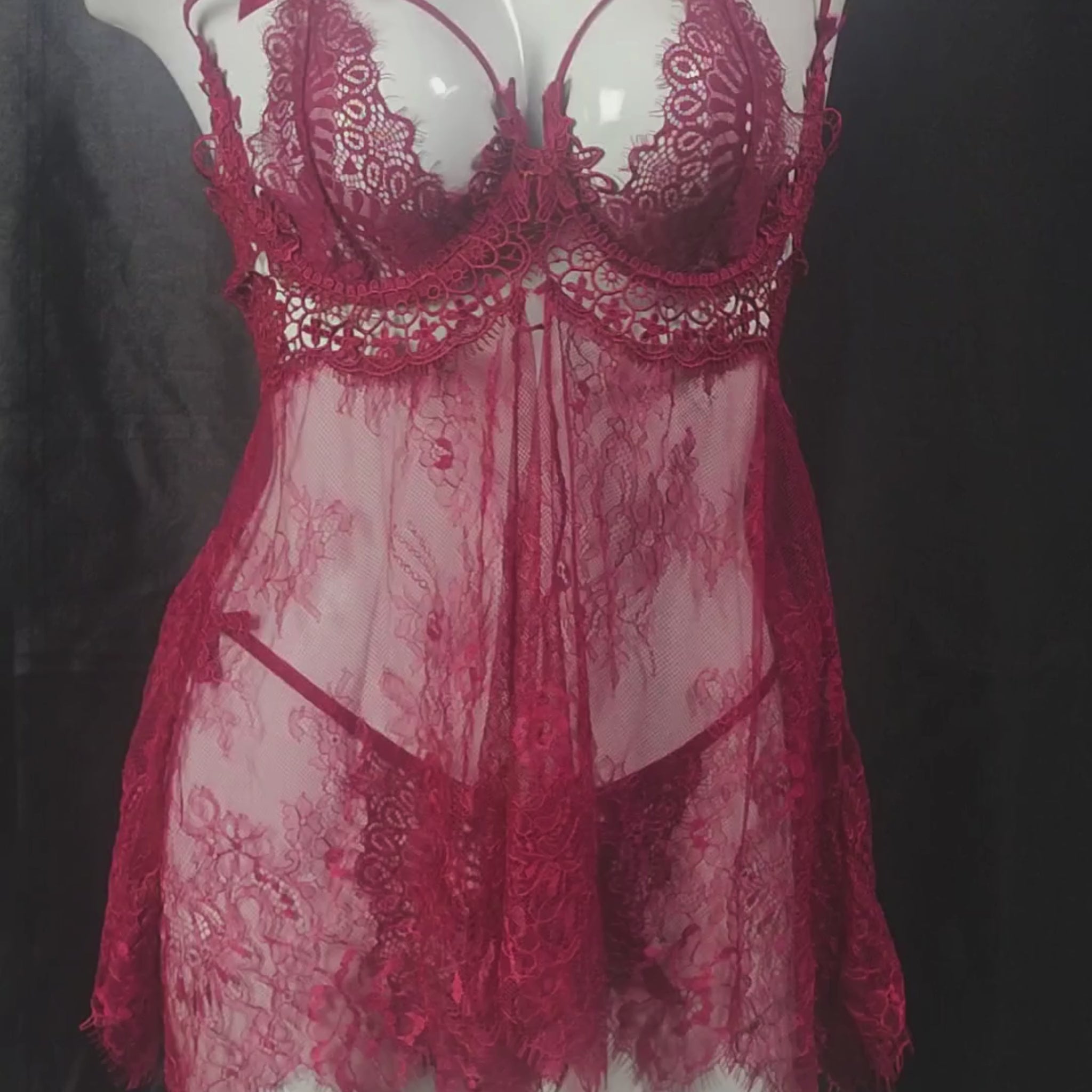 Scarlet Temptation Lingerie Set | Color: Maroon | Size: Free |