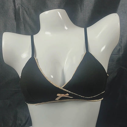 Lace-Trim Soft Bra | Color: Black | Size: S | Fabric: Cotton