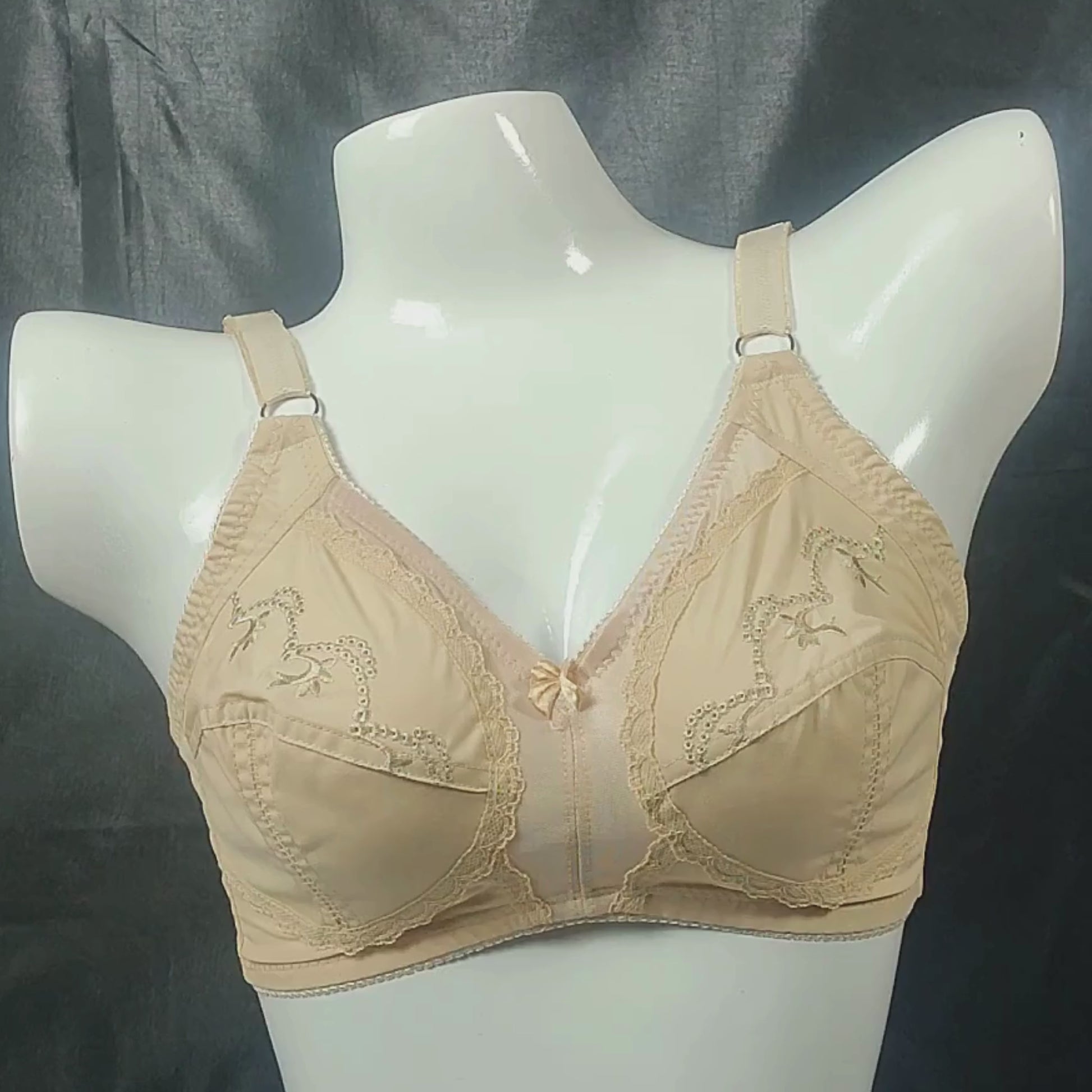 Cotton Bliss Embroidered Bra | Color: Beige | Size: 32 | Fabric: Cotton